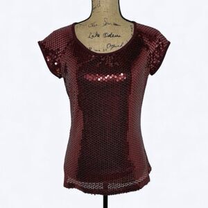 John Paul Richard Red Sequined Top Sz M‎ Y2K 90s Vintage Holiday Party NYE Glam